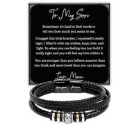 VIRAGIL To My Son Bracelet From Mom Grandma, Bracelet For Son From Dad Love You Forever Linked Together Handmade Leather Cuff Mens Birthday Weave Gift Jewelry, Fit, Leather, no gemstone