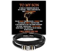 VIRAGIL To My Son BraceLet with Message Card and Gifts Box, Mesningful Gift From Dad and Mom on Birthday, Graduation, Chrisrmas,Leather Bracelets for Teen Boys, Never Forget That I Love You, One Size