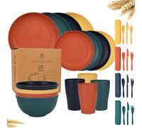 VIRAHYEM 32 Pieces Plastic Dinnerware Set, Unbreakable Tableware Sets, Plastic Plates and Bowls Set, Microwave & Dishwasher Safe, Reusable Tableware for Camping, Picnics and Everyday Use (Multicolour)