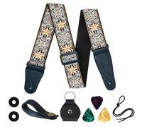 VIRAHYEM Guitar Strap, Jacquard Embroidered Cotton Guitar Straps with Leather Ends Shoulder Strap for Bass, Acoustic, Classical, Electric Guitar, Best Gifts for Guitarists