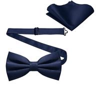 VIRAHYEM Men's Bow Tie and Pocket Square Set, Classic Solid Color Pre-Tied Bow Tie for Men, Two Layer Satin Tux Bowtie, Adjustable Formal Neck Bowtie for Dinners, Parties, Wedding (Blue Bow Tie Set)