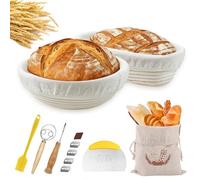 VIRAHYEM Round Oval Natural Rattan Bread Proofing Basket, 15Pcs Sourdough Starter Kit, Sourdough Bannetons Proving Basket with Liner and Bread Making Tools