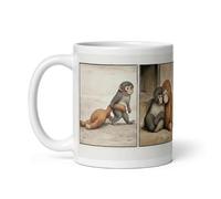 Viral Punch The Monkey Story Comic Strip Mug, White Ceramic Coffee Mug with Monkey Illustrations