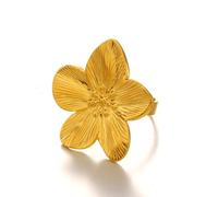VIRAVENTO Gold Flower Ring for Women Trendy Silver Flower Ring Chunky Adjustable Flower Rings Minimalist Floral Jewelry, Alloy Steel, No Gemstone
