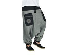 virblatt - Harem Pants Mens | Cotton | Hippie Trousers Genie Pants Aladdin Summer Trousers Wide Leg Baggy Parachute Pants - Stampfgewand L-XL Grey