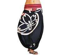 virblatt - Harem Pants for Women | Cotton | Hippie Trousers Genie Pants Ladies Summer Trousers Drop Crotch Festival Hippie Clothes - Besonders Black S/M