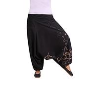 virblatt - Harem Pants for Women | Cotton | Hippie Trousers Genie Pants Ladies Summer Trousers Drop Crotch Festival Hippie Clothes - Fantasie Black S/M