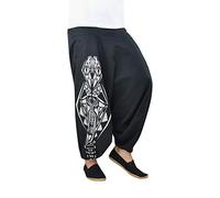 virblatt - Harem Pants for Women | Cotton | Hippie Trousers Genie Pants Ladies Summer Trousers Drop Crotch Festival Hippie Clothes - Kunstvoll Black S/M