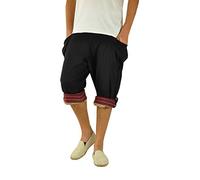 virblatt - Mens Shorts | 100% Cotton | Drop Crotch Shorts Harem Shorts for Men Casual Lounge Mens Summer Shorts Genie Bermuda - Großzügig Black L-XL