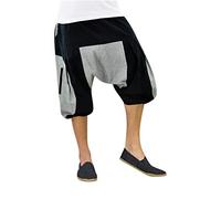 virblatt - Mens Shorts | 100% Cotton | Mens Shorts Pockets Harem Shorts Men Casual Lounge Yoga Pants Boho Baggy - Kleiner Himmel L-XL Black