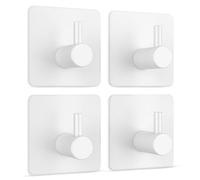 virea Self-Adhesive Wall Hooks Without Drilling Set of 4 in White - Waterproof Adhesive Hooks Made of Stainless Steel - Adhesive Force up to 8 kg - for e.g. Bath & Kitchen or Bathrobes & Towels