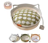 Virelapets Woven Rope Cat Basket, Breathable Durable Natural Cotton Ropes cat bed, Perfect for the living room, bedroom, or study, providing a cozy resting spot for cat(C+padding,Medium)