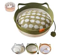 Virelapets Woven Rope Cat Basket, Breathable Durable Natural Cotton Ropes cat bed, Perfect for the living room, bedroom, or study, providing a cozy resting spot for cat(B+padding,Medium)