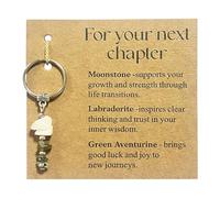 Virelle 1Pcs Crystal Keychain - Moonstone Labradorite Green Aventurine Good Luck Charm, Retirement Gift Keyring for Women & Men, Inspirational Next Chapter Present