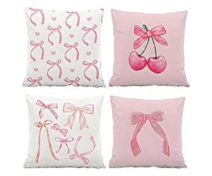 Virelle 4 Packs Pink Cushion Covers, Cute Pillows for Room Decor - Coquette Pillow Covers Pack of 4, Bow Pillow & Girls Bedroom Decor, Cute Room Decor for Teen Girls, Pink Living Room Accessories