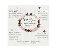 Virelle 8mm Self Love Bracelet for Women - Rose Quartz Amethyst Moonstone Rhodonite Beaded Gemstone Bracelet with Gift Card, Adjustable Crystal Bracelets for Women