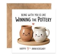 Virelle 9 10th Wedding Anniversary Card for Husband Wife, Funny Tin Anniversary Card with Cute Tin Can Design, Blank Inside 10 Year Card for Couple, Square Greeting Card with Envelope