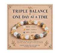 Virelle Citrine Crystal Beaded Bracelet for Women, Natural Labradorite & Selenite Gemstone Stretch Jewellery, 8mm Triple Balance Yellow Bracelet with Meaning Card