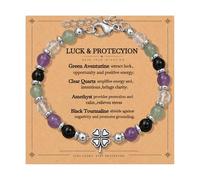 Virelle Crystal Good Luck Bracelet for Women, Lucky Bracelet with 4 Natural Stones and Four-Leaf Clover Charm, Adjustable Beaded Bracelet for Women, Exam Graduation Gift