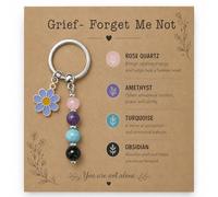 Virelle Forget Me Not Keyring Gift - Rose Quartz, Amethyst, Turquoise, Obsidian - Bereavement Gifts, Grief Gifts, Sympathy Gift for Loss of Loved One, Memorial Crystal Keychain for Women