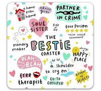 Virelle Funny Bestie Ceramic Coaster with Cork Backing, Soul Sister Birthday Gift for Friend, Partner in Crime Drinks Coaster, Unique Present for Women, Gifts under £5