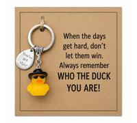 Virelle Funny Keychain Cute Duck Gift for Women - Good Luck Keyring with Inspirational Quote “Who the Duck You Are” - Positive Accessory for Car Office Friends Sister