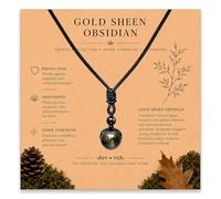Virelle Gold Sheen Obsidian Necklace Round Ball Natural Stone Pendant for Protection Grounding Spiritual Healing Gifts for Men Women with Adjustable Cord