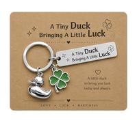 Virelle Good Luck Duck Keyring with Four-Leaf Clover Charm, Thoughtful Exam Gift for Students, Encouragement Present for Women Friends, Cute Small Good Luck Charm for Keychain Bag