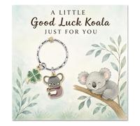 Virelle Koala Luck Keyring with 4 Leaf Clover & Inspirational Card - Compact 8x8cm Gift for Students Exam Luck Gift Good Luck Gift for Girls Women Mum to Be - Cute Koala Keyring for Graduation