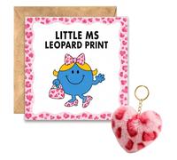 Virelle Little Ms Leopard Print Greeting Card with Pink Pom Pom Heart Keyring Gift, Funny Birthday Card for Her, Cute Novelty Card for Teenage Girl Friend