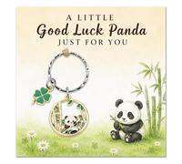 Virelle Lucky Panda Keyring with Card, 4 Leaf Clover Red Panda Keyring for Girls Exam Luck Gift, Good Luck Gift for Students, Panda Gifts for Women Keychain for Backpack Keys