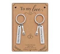 Virelle Matching Couple Keyrings Fork-Shaped for Him and Her - Cute Keychain Set with Funny 'I Forking Love You' Pun - Stainless Steel Anniversary Birthday Gift for Boyfriend Girlfriend