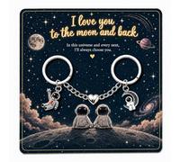 Virelle Matching Couple Keyrings - Personalised Keychain Set “I Love You to the Moon and Back” - Couples Gifts for Boyfriend Girlfriend Birthday Gifts for Boyfriend Anniversary