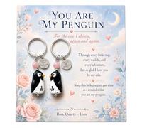 Virelle Penguin Keyring Set for Couples, You're My Penguin Keychain Anniversary Romantic Gifts for Him Her Husband Wife Boyfriend Girlfriend, Rose Quartz Couple Keyrings with Gift Card