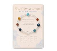 Virelle Planet Bracelet with Encouragement Card, Natural Stone Beaded Solar System Bracelet, Inspirational Mindfulness Gift for Women, Self Care Gift for Friend Sister Birthday