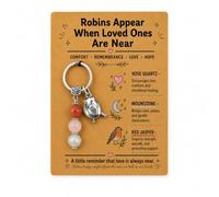 Virelle Robin Memorial Keyring for Women, Robins Appear When Loved Ones Are Near Sympathy Gifts, Bird Charm Keychain with 3 Natural Gemstone Beads,Comfort Remembrance Keepsake Present