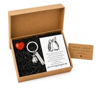 Virelle Romantic Penguin Love Keepsake Box Set for Couples - Heart Keyring with Red Jade Token, Ideal i love you gifts for him and her, Anniversary or Valentine’s Day Present