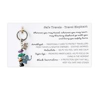 Virelle Safe Travels Travel Elephant Charm Keychain - Healing Crystal Gift Set with Moonstone, Rose Quartz, Aquamarine & Malachite for Protection, Self-Care & Courage
