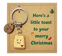 Virelle Simulation Bread Toast Keychain for Women, Bread Slice Keychain with Christmas Card -Cute Food Keyring, Unique Novelty Gift for Secret Santa, Friends, Family