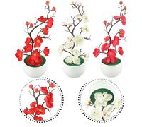 VIRELLO Artificial Plum Blossom Bonsai Plastic Potted Plant Lifelike Silk Shrub Home Office Wedding Party Decor Red White Pink Rose