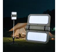 VIRELLO Foldable Solar Camping Light, 3000mAh Rechargeable Lantern with Flexible Mount, 140LM-300LM Adjustable Stand for Outdoor, Green
