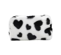 Virelynx Fuzzy Makeup Bag - Fluffy Plush Zipper Cosmetic Pouch with Heart Pattern, Cute Pencil Case Travel Toiletry Bag for Women Girls