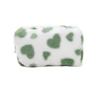 Virelynx Fuzzy Makeup Bag - Fluffy Plush Zipper Cosmetic Pouch with Heart Pattern, Cute Pencil Case Travel Toiletry Bag for Women Girls