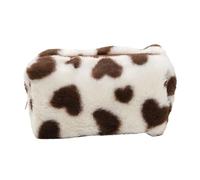 Virelynx Fuzzy Makeup Bag - Fluffy Plush Zipper Cosmetic Pouch with Heart Pattern, Cute Pencil Case Travel Toiletry Bag for Women Girls