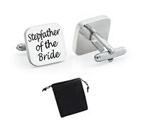 Virens Empourium - Men's Cufflinks, Square Silver Wedding Cuff links, Smart and Elegant Look, Best Man, Groom, Usher, Page Boy, Dad, Brother, and more Cufflink Titles (STEPFATHER OF THE BRIDE)