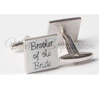 Virens Empourium Men's Cufflinks WHITE SQUARE, Best Man, Groom, Usher, Page Boy and Many More Titles with Gift Pouch with Every Pair of Cuff links (Brother of the Bride)