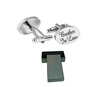 Virens Empourium Men's Wedding Cufflinks BOXED SILVER OVAL Cufflink, Groom Best Man Usher Page Boy and Many More Titles, Gift Box with Every Pair of Cuff Link (BROTHER IN LAW)