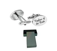 Virens Empourium Men's Wedding Cufflinks BOXED SILVER OVAL Cufflink, Groom Best Man Usher Page Boy and Many More Titles, Gift Box with Every Pair of Cuff Link (NEPHEW OF THE BRIDE)