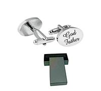 Virens Empourium Men's Wedding Cufflinks BOXED SILVER OVAL Cufflink, Groom Best Man Usher Page Boy and Many More Titles, Gift Box with Every Pair of Cuff Link (GOD FATHER)