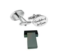 Virens Empourium Men's Wedding Cufflinks BOXED SILVER OVAL Cufflink, Groom Best Man Usher Page Boy and Many More Titles, Gift Box with Every Pair of Cuff Link (GRANDFATHER OF THE GROOM)